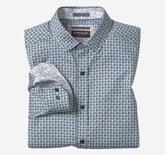 Men's Printed Cotton Shirt - Blue/Brown Wavy Diamond
