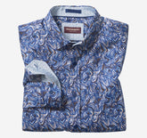 Men's Printed Cotton Shirt - Blue/Brown Abstract Angles