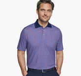 Men's XC4® Performance Solid-Collar Print Polos + Cool Degree™ - Navy/Red Slanted Oval