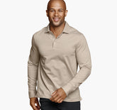 Men's Herringbone Long-Sleeve Polo - Oatmeal