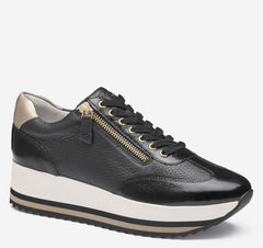 Women's Gracie Side-Zip Lace Up - Black Calfskin/Italian Crinkled Patent Leather