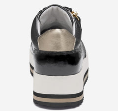 Women's Gracie Side-Zip Lace Up - Black Calfskin/Italian Crinkled Patent Leather