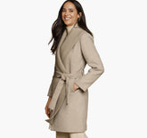 Women's Wool-Blend Coat with Removable Knit Collar - Natural