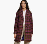 Women's Shawl Collar Plaid Coat - Pink/Brown