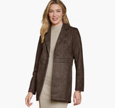 Women's Faux-Suede Long Blazer - Dark Brown