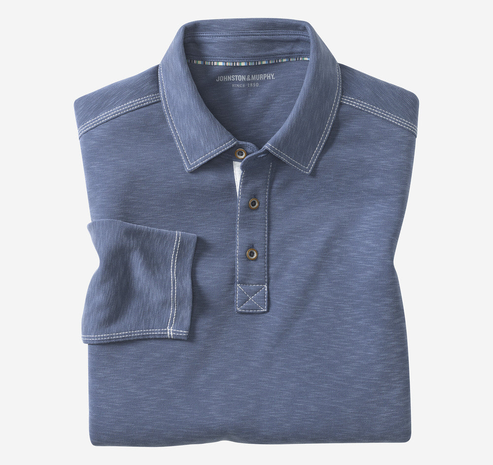Men's Vintage Slub Long-Sleeve Polo - Blue