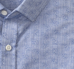 Men's Long-Sleeve Jacquard Shirt - Blue Herringbone Paisley