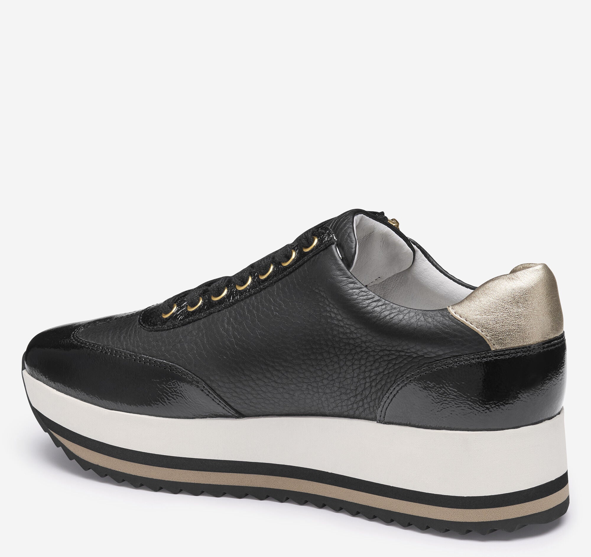 Women's Gracie Side-Zip Lace Up - Black Calfskin/Italian Crinkled Patent Leather