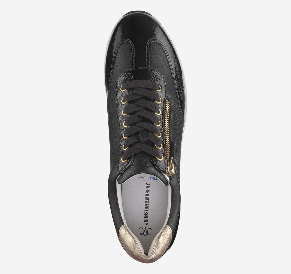 Women's Gracie Side-Zip Lace Up - Black Calfskin/Italian Crinkled Patent Leather