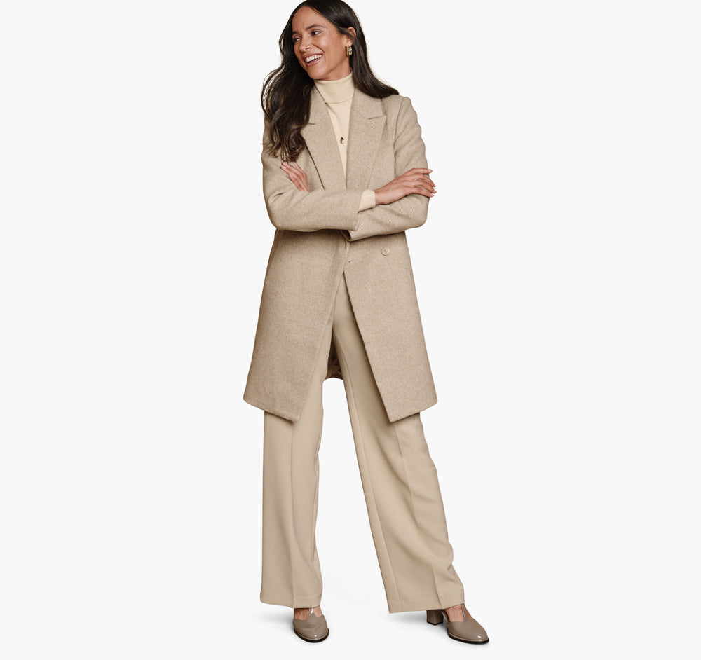 Women's Wool-Blend Coat with Removable Knit Collar - Natural