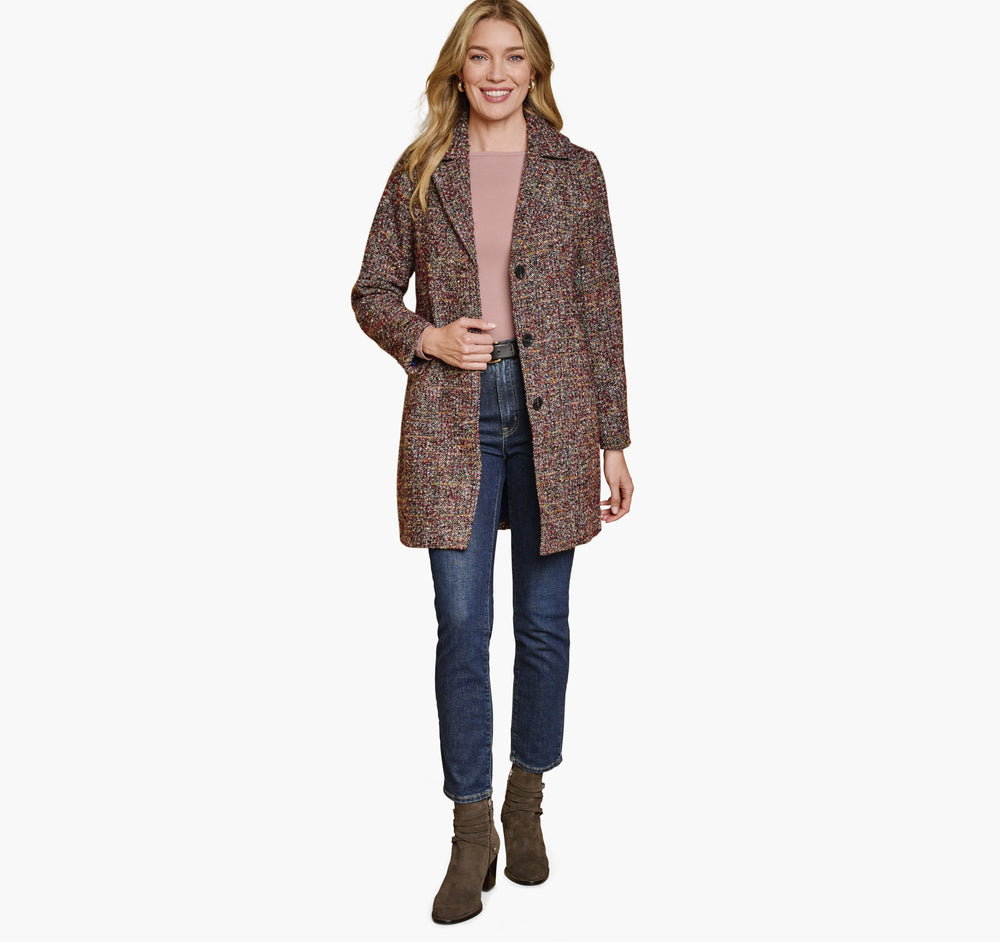 Women's Colorful Tweed Coat - Multi