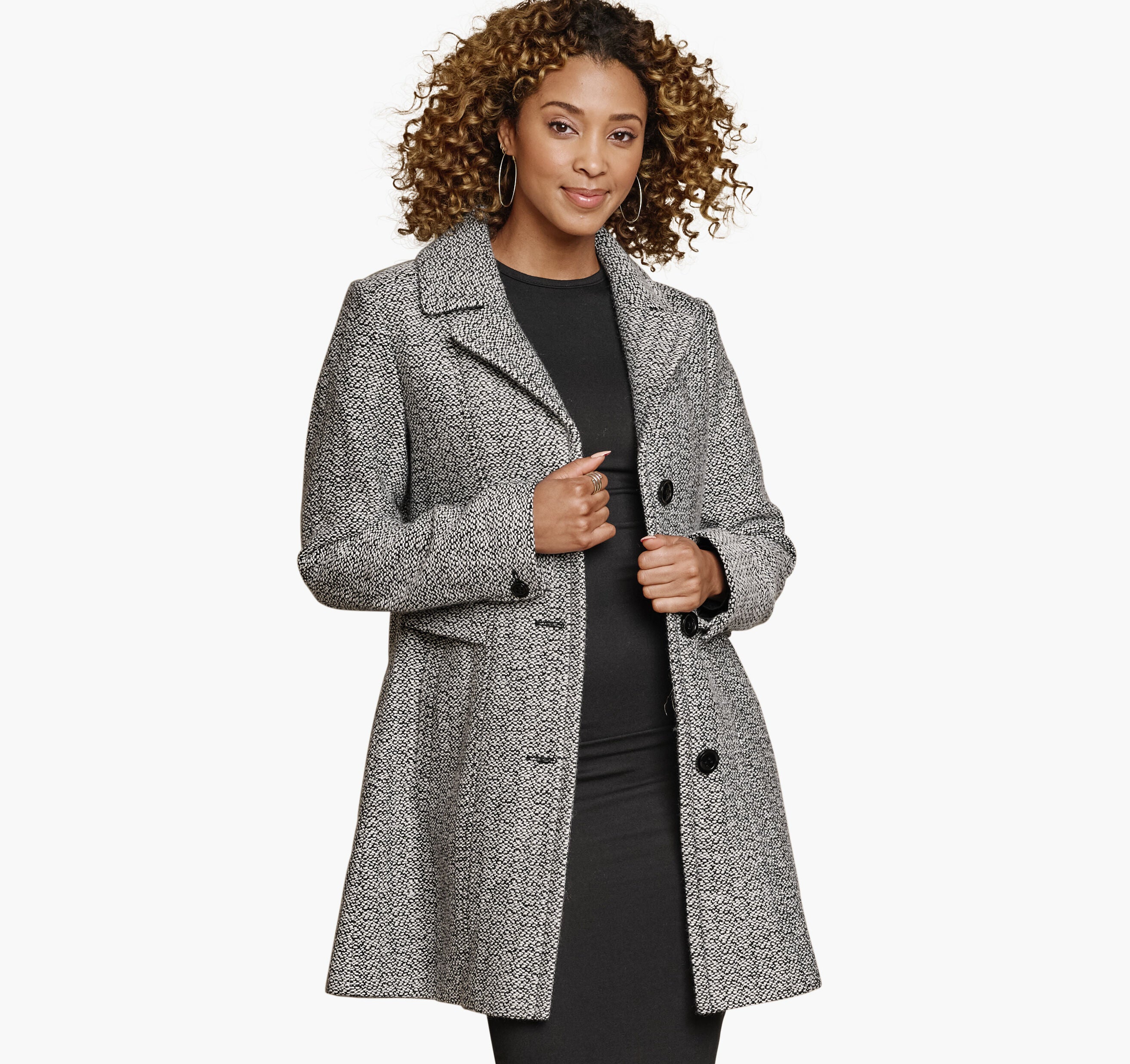 Women's Tweed Coat - White/Black