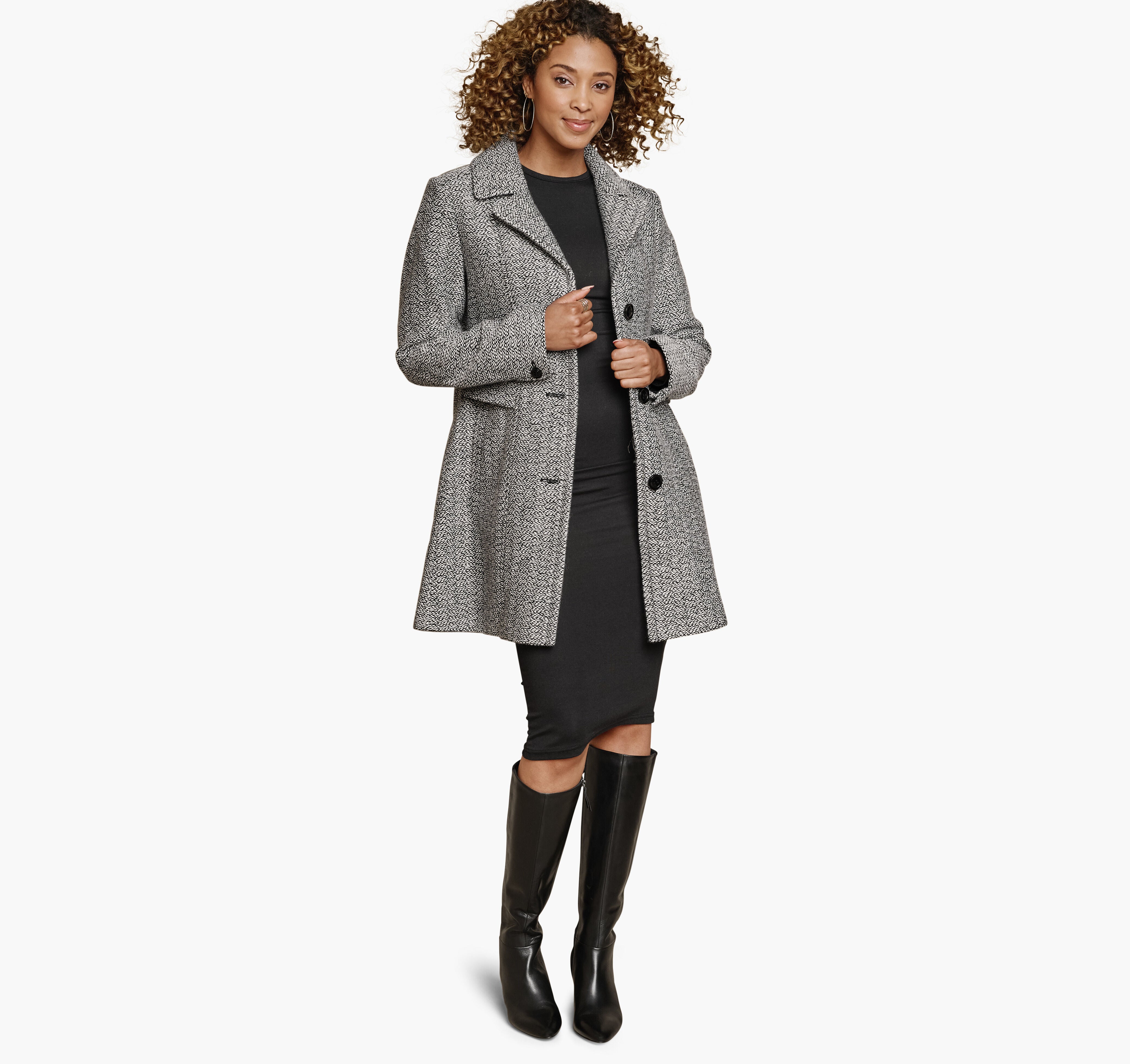 Women's Tweed Coat - White/Black