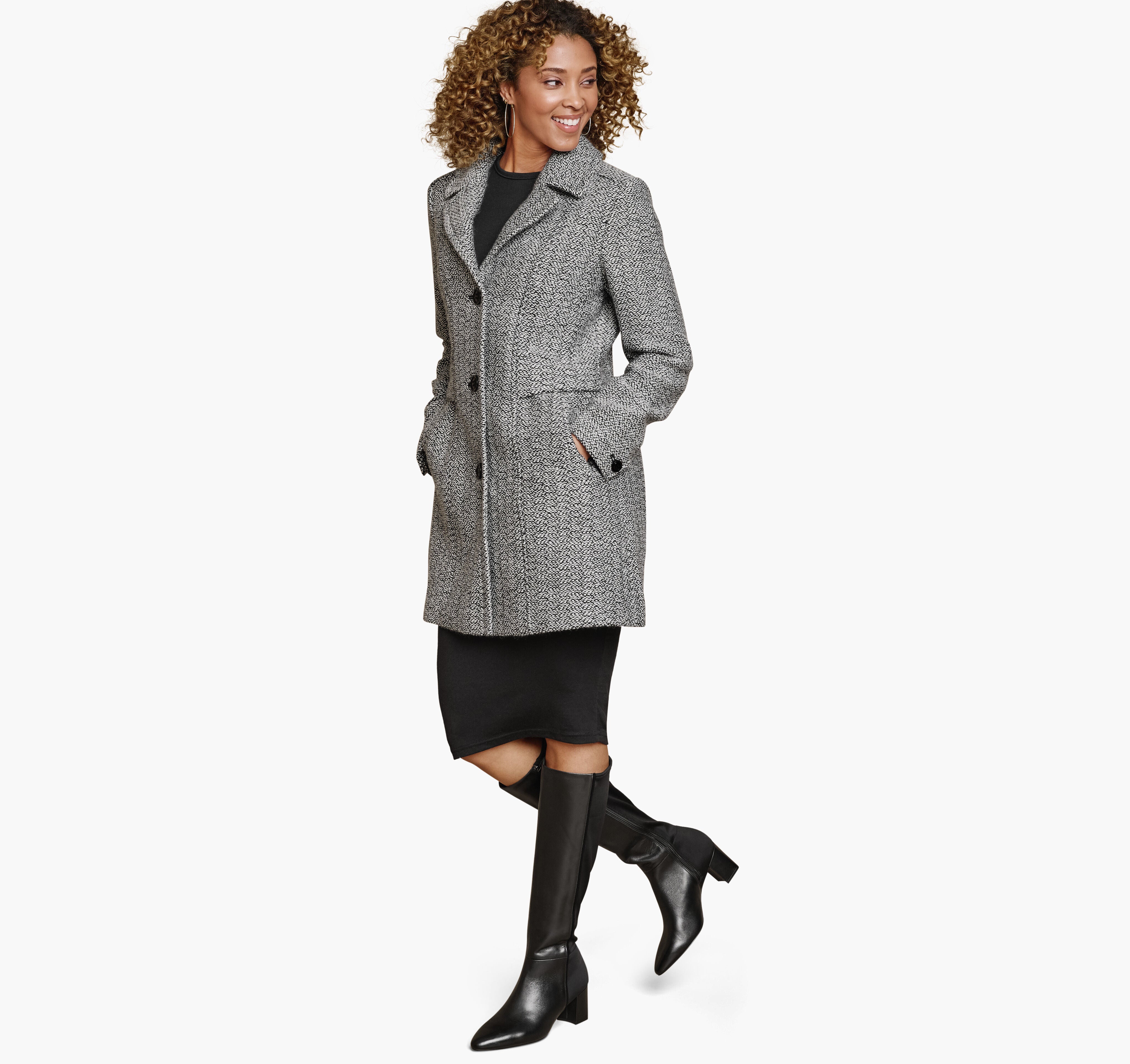 Women's Tweed Coat - White/Black