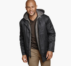 Men's Upton Water-Resistant Raincoat with Removable Liner - Black/Taupe Plaid
