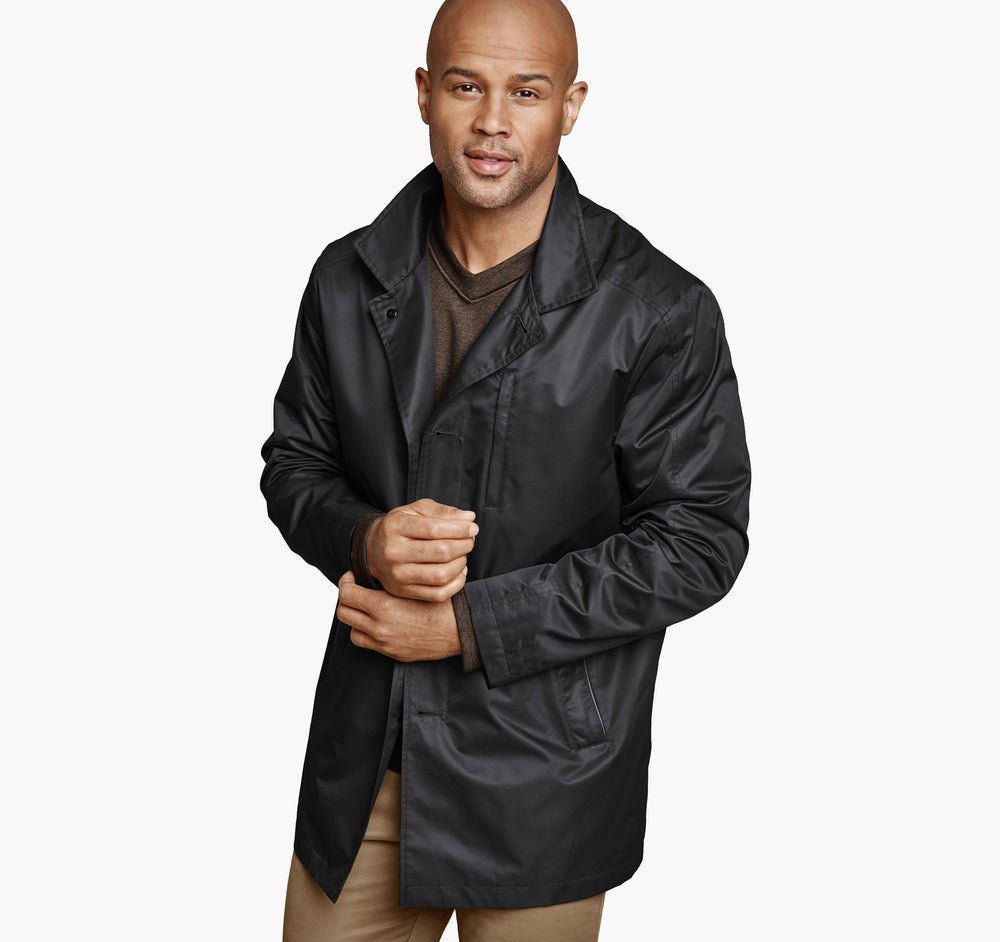 Men's Upton Water-Resistant Raincoat with Removable Liner - Black/Taupe Plaid