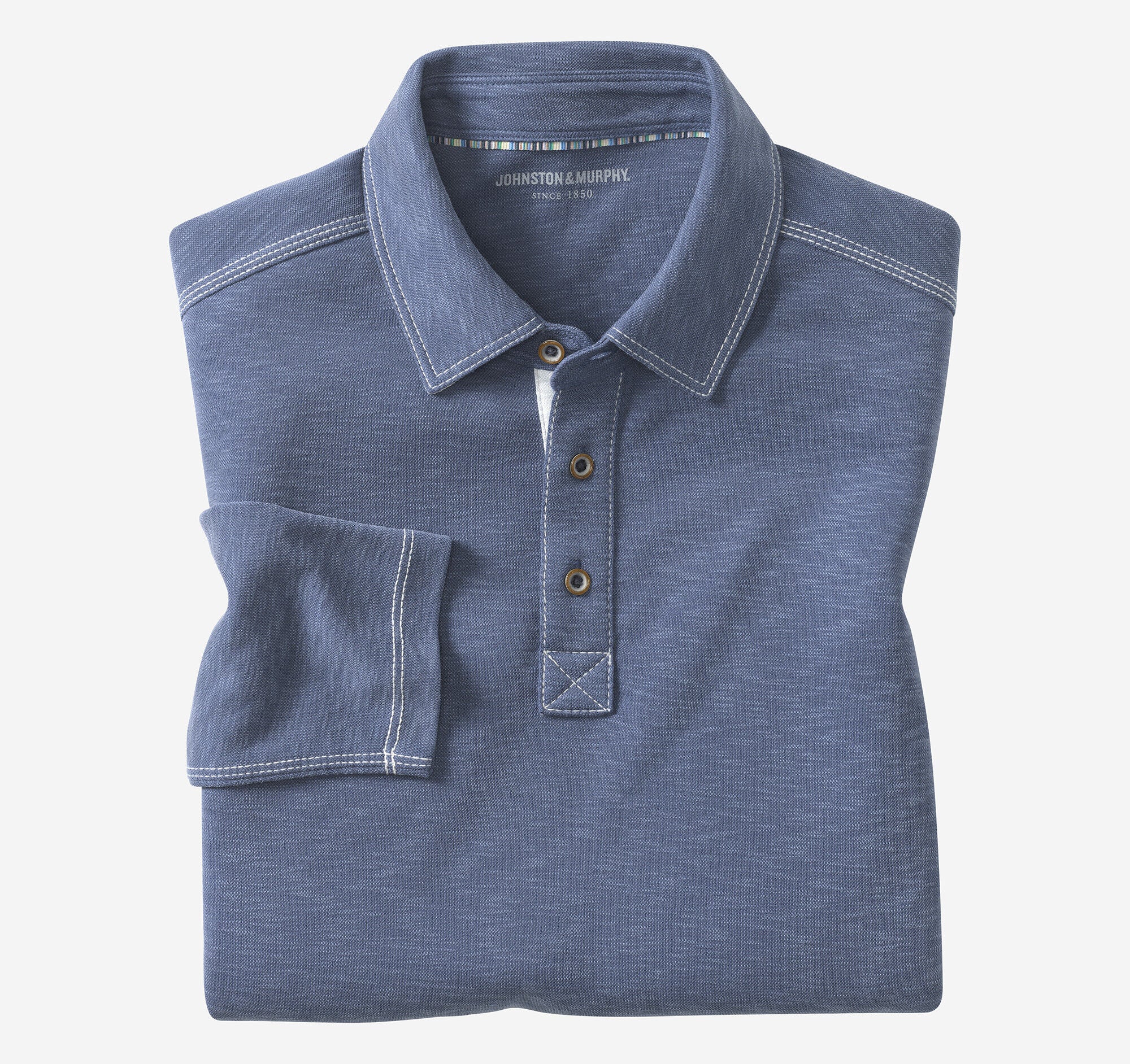 Men's Vintage Slub Long-Sleeve Polo - Blue