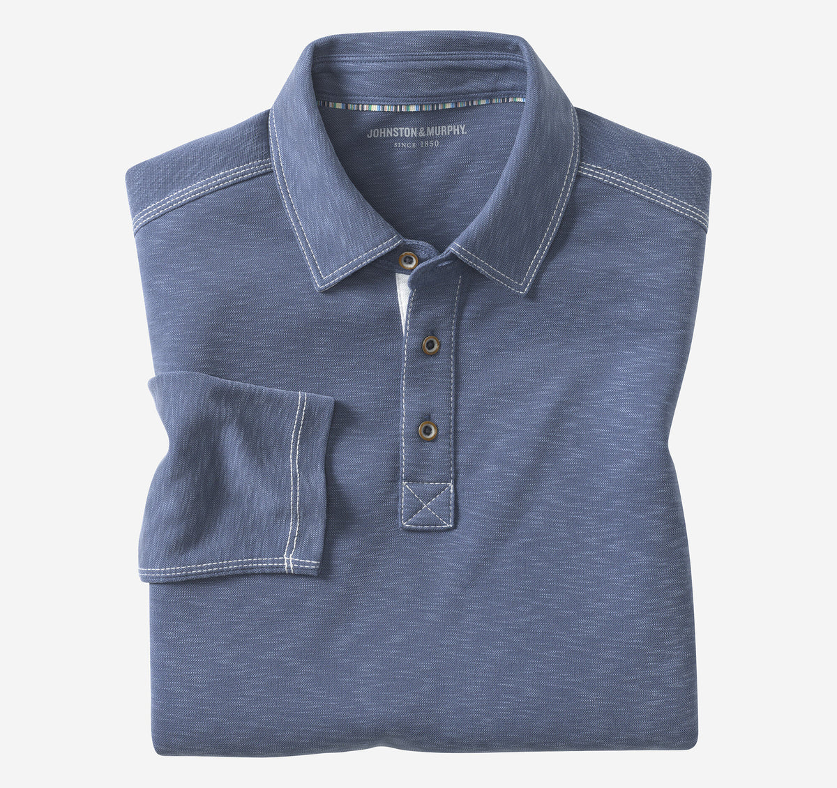 Men's Vintage Slub Long-Sleeve Polo - Blue