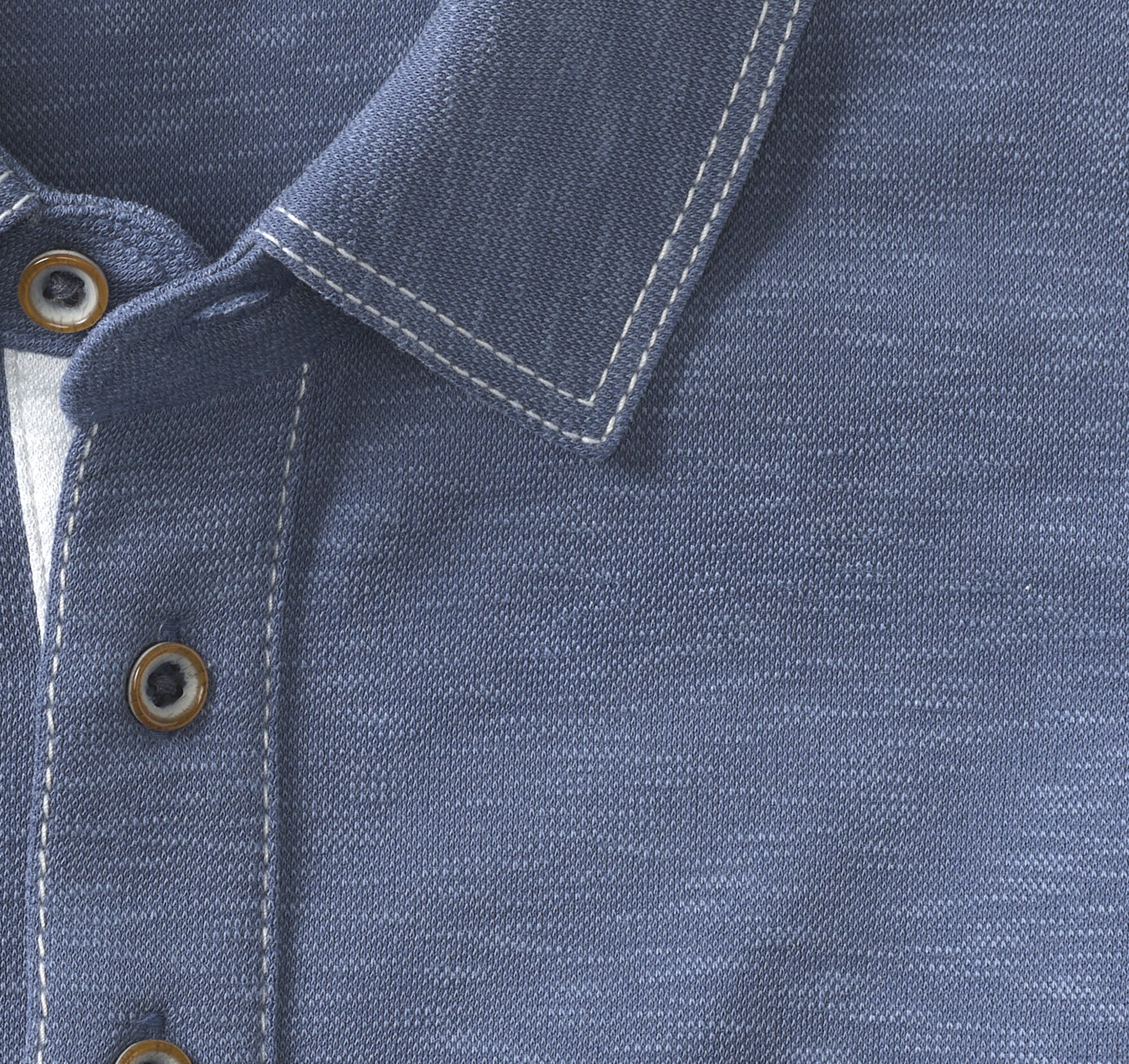 Men's Vintage Slub Long-Sleeve Polo - Blue