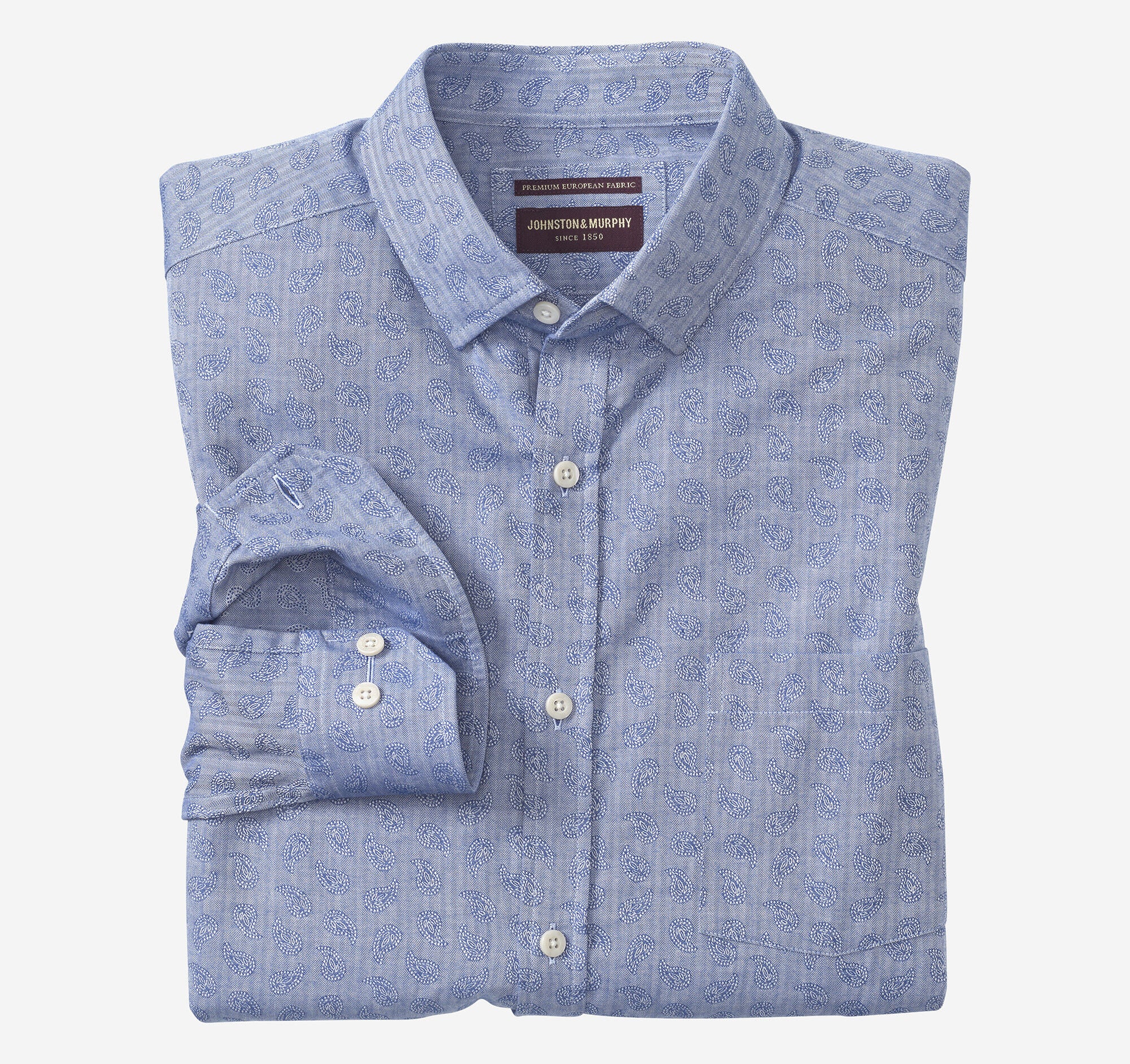 Men's Long-Sleeve Jacquard Shirt - Blue Herringbone Paisley