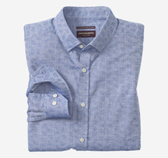 Men's Long-Sleeve Jacquard Shirt - Blue Herringbone Paisley