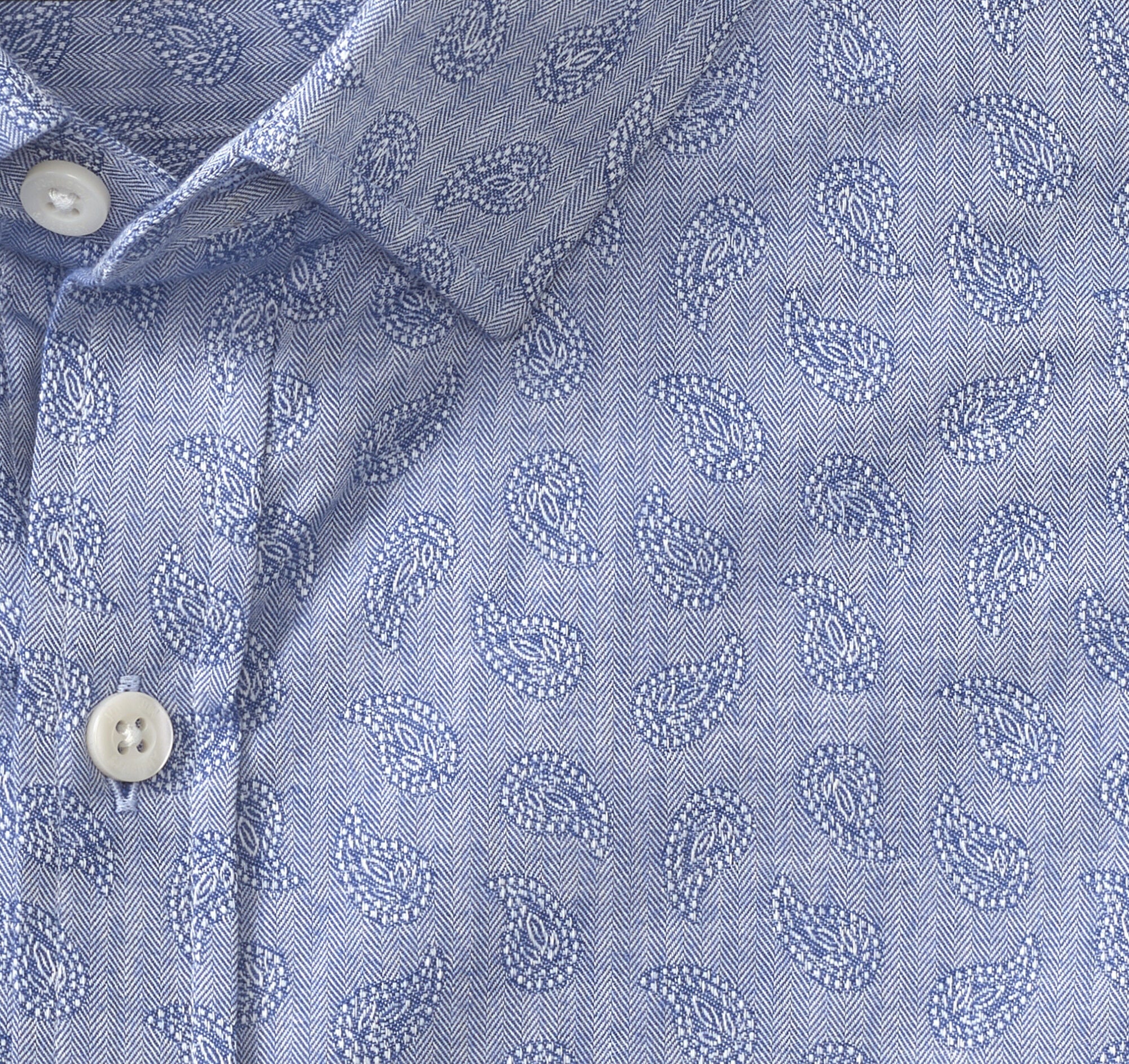 Men's Long-Sleeve Jacquard Shirt - Blue Herringbone Paisley